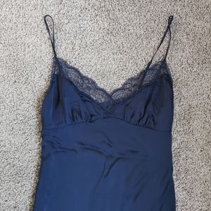 Wilfred silk dress, navy blue. From Aritzia